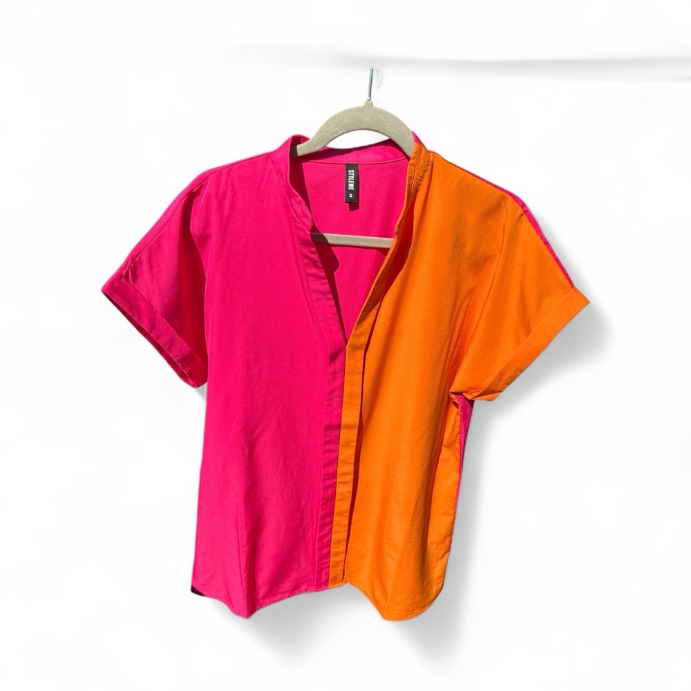 NWOT STYLEWE Women’s Medium Dress Shirt - Pink and Orange